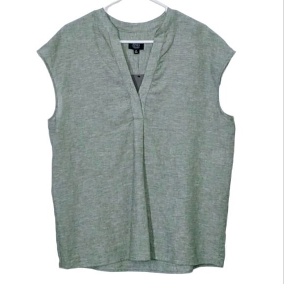 NWT JONES NEW YORK Basil green linen blend cap sleeve casual top - Picture 3 of 16